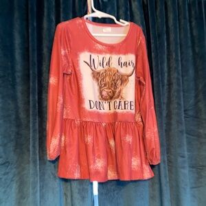 Girls 7/8 Red Long Sleeve Graphic Top